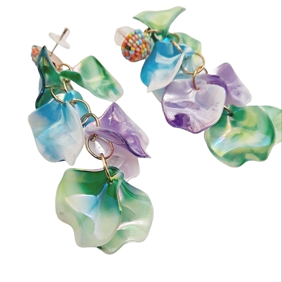 💖 2/$30 Colorful Resin Dangle Earrings Green blue Beaded Drop boho Statement - Picture 7 of 11